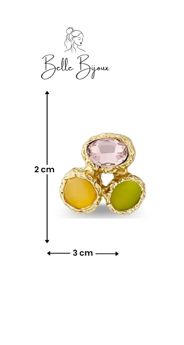 Belle Bijoux Elegant Gold Plated Crystal Stud Earrings for Women – Multicolor Stones in Emerald Green, Yellow, Lime – Ideal for Festive or Casual Wear