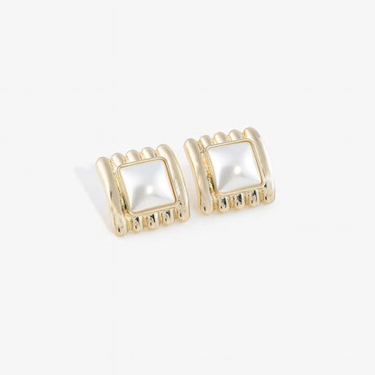 Belle Bijoux Gold-Tone Square Stud Earrings for Women – White Stone Center Modern Design Stylish Jewelry for Daily, Party