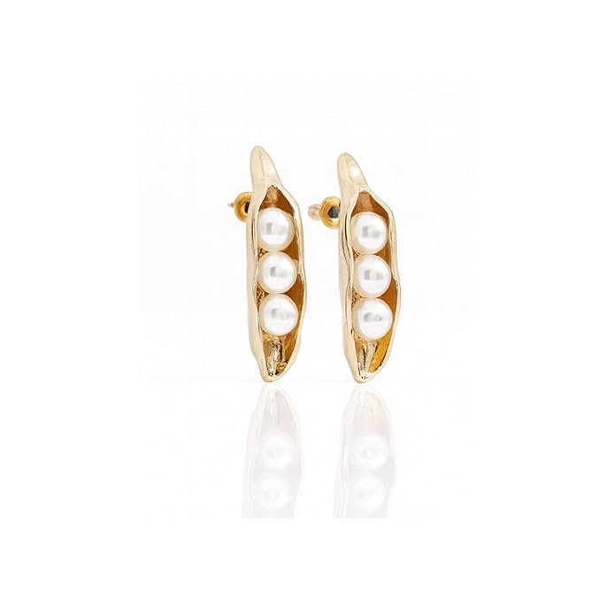 Belle Bijoux Gold-Tone Pod Earrings with White Pearls Unique Nature-Inspired Design Stylish Women’s Jewelry for Parties Weddings Wear