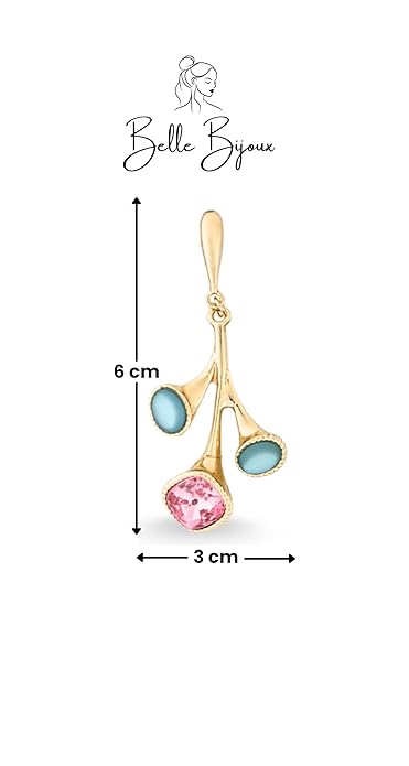 Belle Bijoux Gold and Pastel Jewel Drop Earrings – Elegant Dangle Jewelry for Women, Lightweight, Ideal for Party, Office, and Everyday Wear