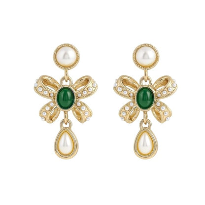 Belle Bijoux Gold and Pearl Drop Earrings with Elegant Bow Design – Lightweight Dangle Jewelry for Women, ideal Gift for Any Occasion