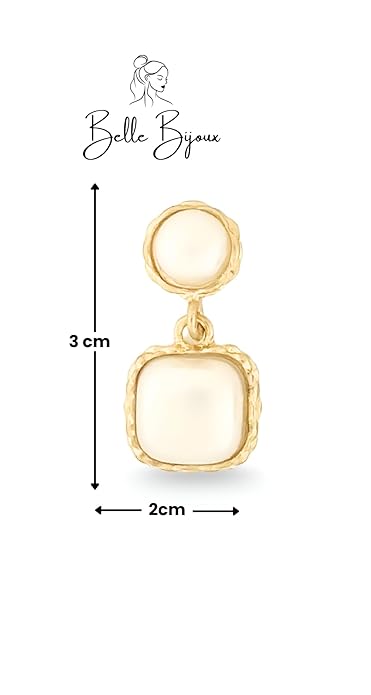 Stylish Women’s Pearl Drop Earrings – Gold Plated, Square Double Layer Dangle Design, Lightweight Elegant Jewelry for All Occasions