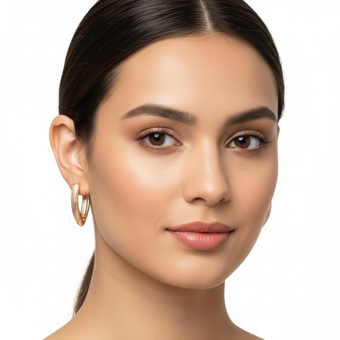 Belle Bijoux Gold-Finish Textured Hoop Earrings for Women – Modern Chic Jewelry for Daily Use, Outings, Parties, and Special Occasions