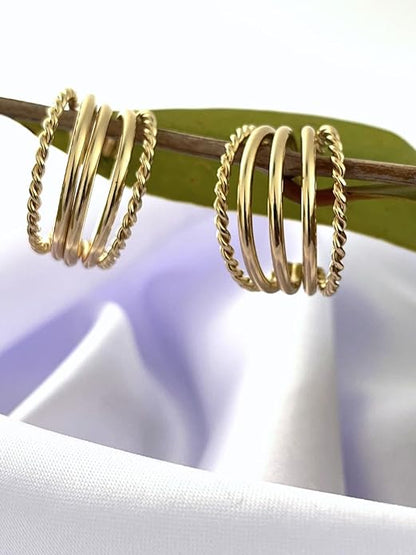 Belle Bijoux Women's Gold-Tone Multi-Layer Hoop Earrings: Stylish Lightweight Twisted Jewelry for Daily, Party, and Wedding Fashion