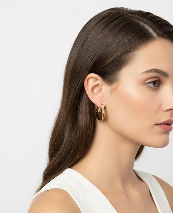 Belle Bijoux Gold-Tone Drop Hoop Earrings for Women – Lightweight Stylish Jewelry for Daily Use, Weddings, Parties, and Festive Fashion