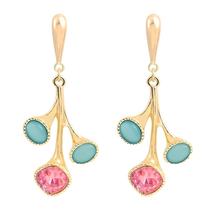 Belle Bijoux Gold and Pastel Jewel Drop Earrings – Elegant Dangle Jewelry for Women, Lightweight, Ideal for Party, Office, and Everyday Wear