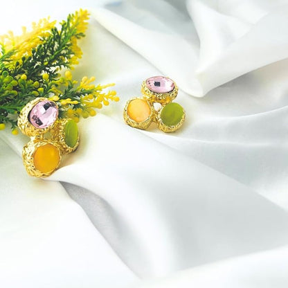 Belle Bijoux Elegant Gold Plated Crystal Stud Earrings for Women – Multicolor Stones in Emerald Green, Yellow, Lime – Ideal for Festive or Casual Wear