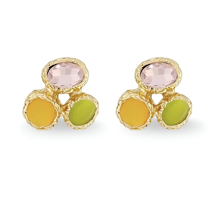 Belle Bijoux Elegant Gold Plated Crystal Stud Earrings for Women – Multicolor Stones in Emerald Green, Yellow, Lime – Ideal for Festive or Casual Wear