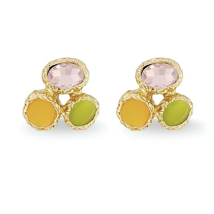 Belle Bijoux Elegant Gold Plated Crystal Stud Earrings for Women – Multicolor Stones in Emerald Green, Yellow, Lime – Ideal for Festive or Casual Wear